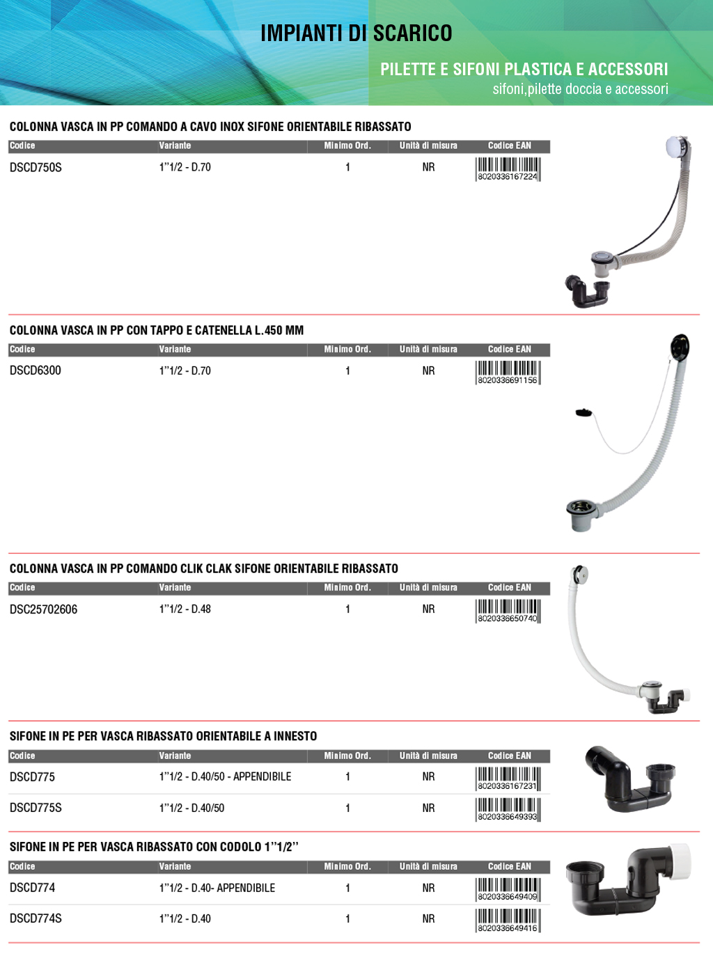 pilette e sifoni plastica e accessori